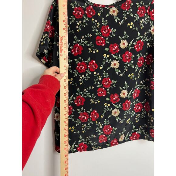 Vintage Bentley Black Floral Polyester Career Short Sleeve Blouse Womens Size Sm - Picture 8 of 9